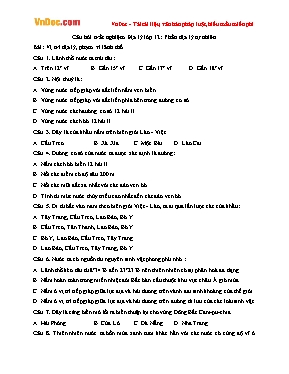 Câu hỏi trắc nghiệm Địa lí lớp 12 phần Địa lý tự nhiên (Có đáp án)